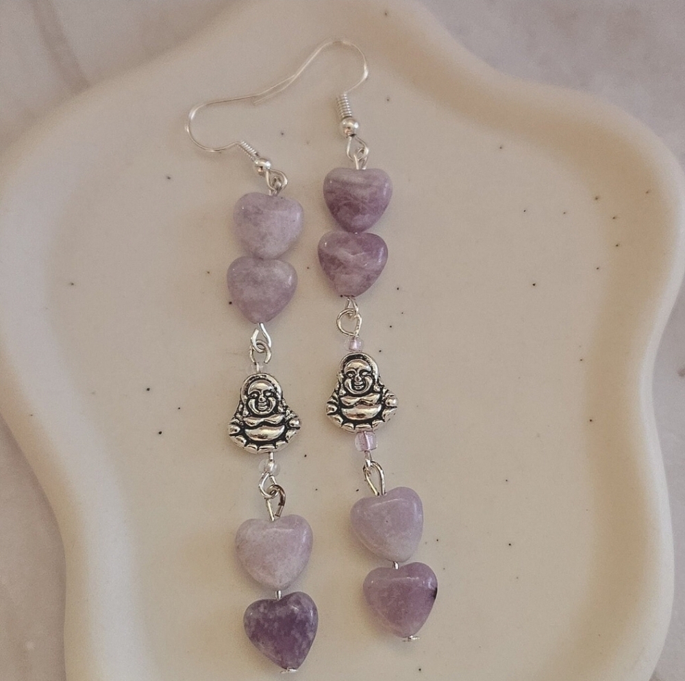 Amethyst Buddha Dangle Earrings